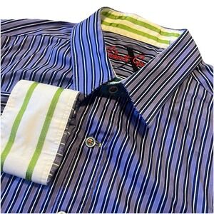 Robert Graham Men's Green & Purple Striped Long Sleeve Button Up Shirt Size L